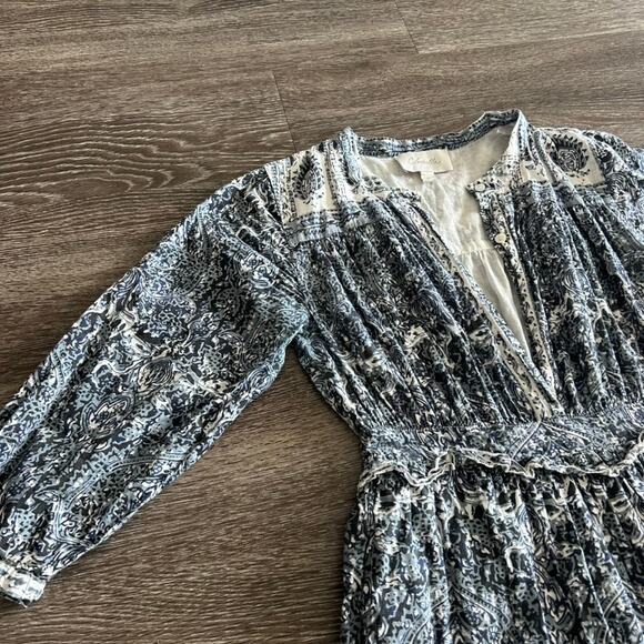EUC Cleobella Dalia Midi Dress Blue Gray Rishi Block Print Boho Cotton Small (S) - Picture 6 of 16